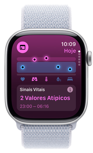 Tela do Apple Watch mostra os sinais vitais noturnos com dois valores atípicos