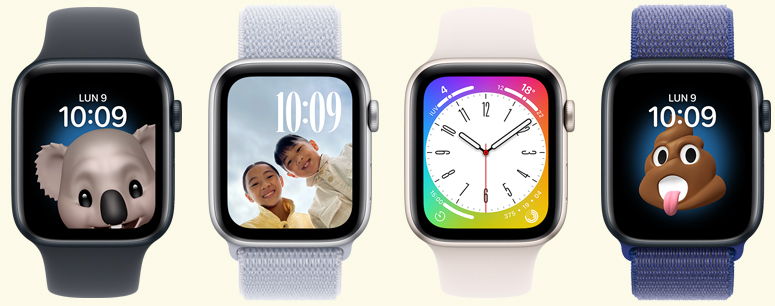 Plusieurs Apple Watch affichant des cadrans amusants.