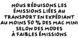 Nous réduisons les émissions liées au transport en expédiant au moins 50 % des Mac mini selon des modes à faibles émissions.