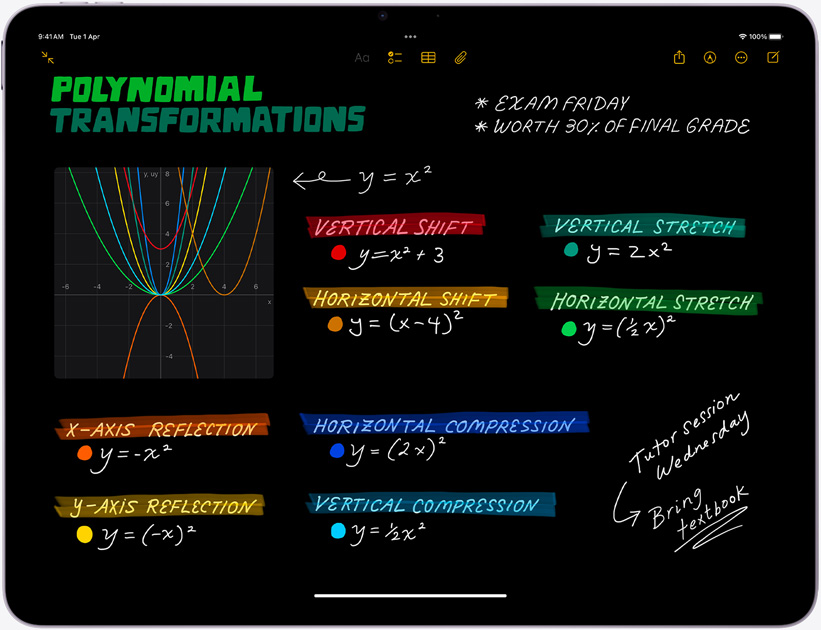 iPad Air, landscape orientation, screen displays Math Notes