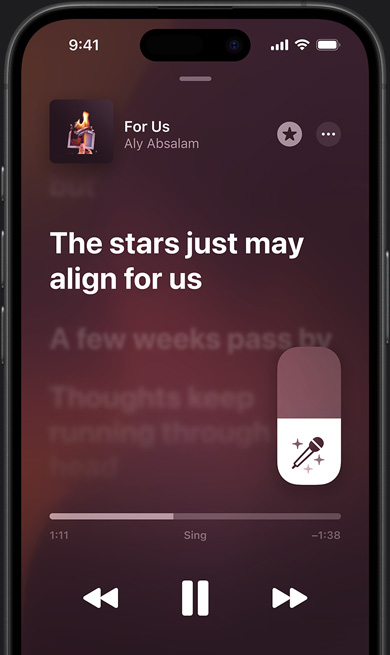 Apple Music Sing mode on iPhone playing New by Lauren Daigle