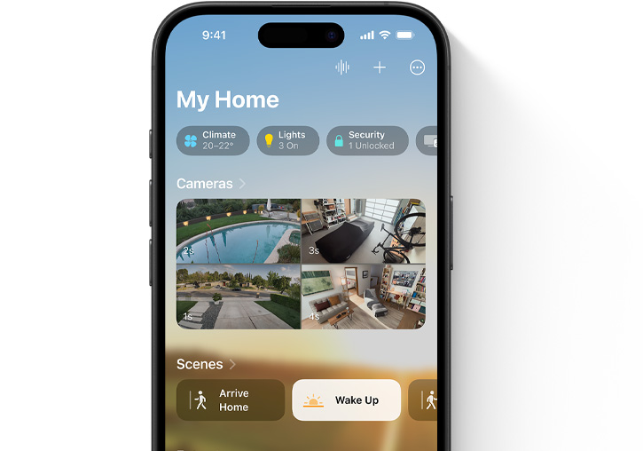 An iPhone showing the Home App 'My Home' UI