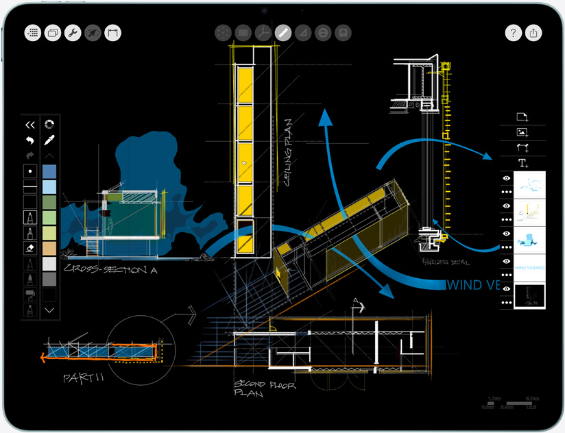 橫向的 iPad Air 顯示 Morpholio Trace app