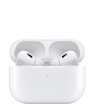 AirPods Pro dentro do estojo de recarga com a tampa aberta.