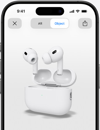 تُظهر شاشة iPhone عرض سماعات AirPods Pro باستخدام الواقع المعزز.‏