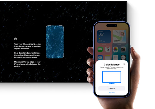 iPhone som används för att justera färgbalansen på en tv