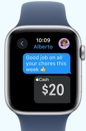 An Apple Watch with a message congratulating a child on doing a good job with their chores.