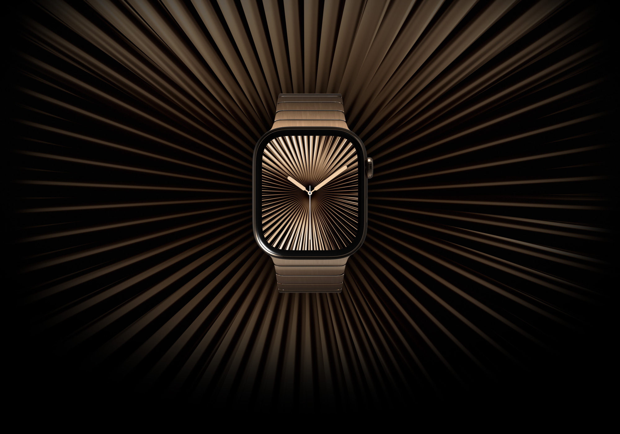 The Reflections watch face on an Apple Watch Series 10 with a similar gold and black background behind it.