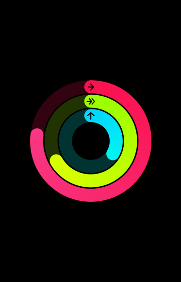 Der Fortschritt einer Person bei ihren Ringen für Bewegen, Trainieren und Stehen in der Aktivitätsapp.