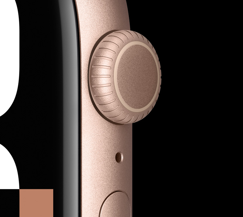 Close up of the Rose Gold aluminum finish on the Digital Crown.