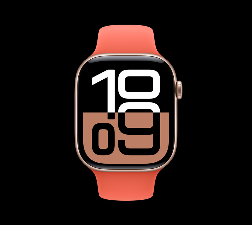 A front view of the Rose Gold aluminum finish on Apple Watch Series 10.