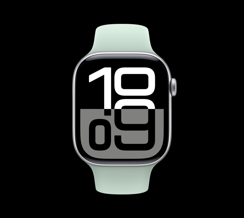 A front view of the Silver aluminum finish on Apple Watch Series 10.