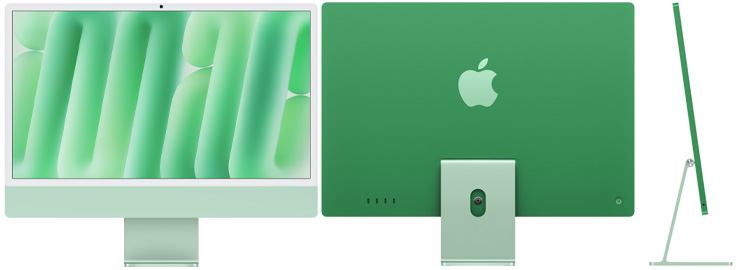 Vista delantera, posterior y lateral del iMac verde