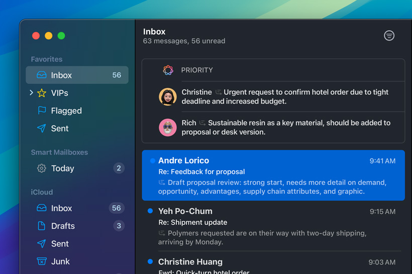 Apple Intelligence feature Priority Messages in Mail app