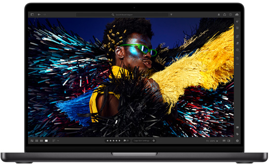 MacBook Pro de 14 polegadas mostrando a tela Liquid Retina XDR.