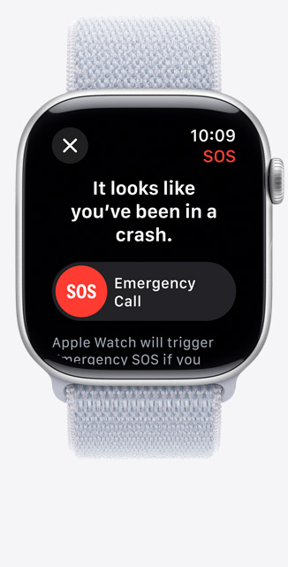 Front view of an Apple Watch Series 10 showing a Fall Detection notification.